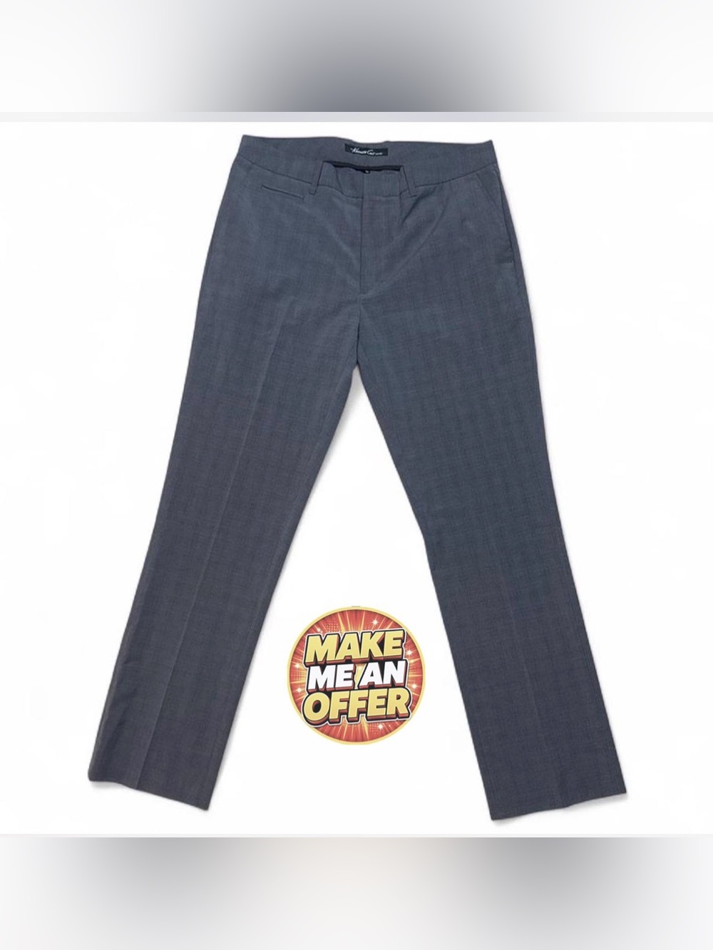 New Kenneth Cole Slim Fit Gray Plaid Dress Pants - SZ 34 x 32